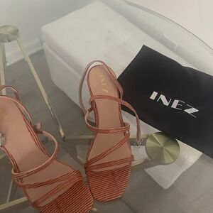 INEZ “Sofia” strappy heels in lizard
